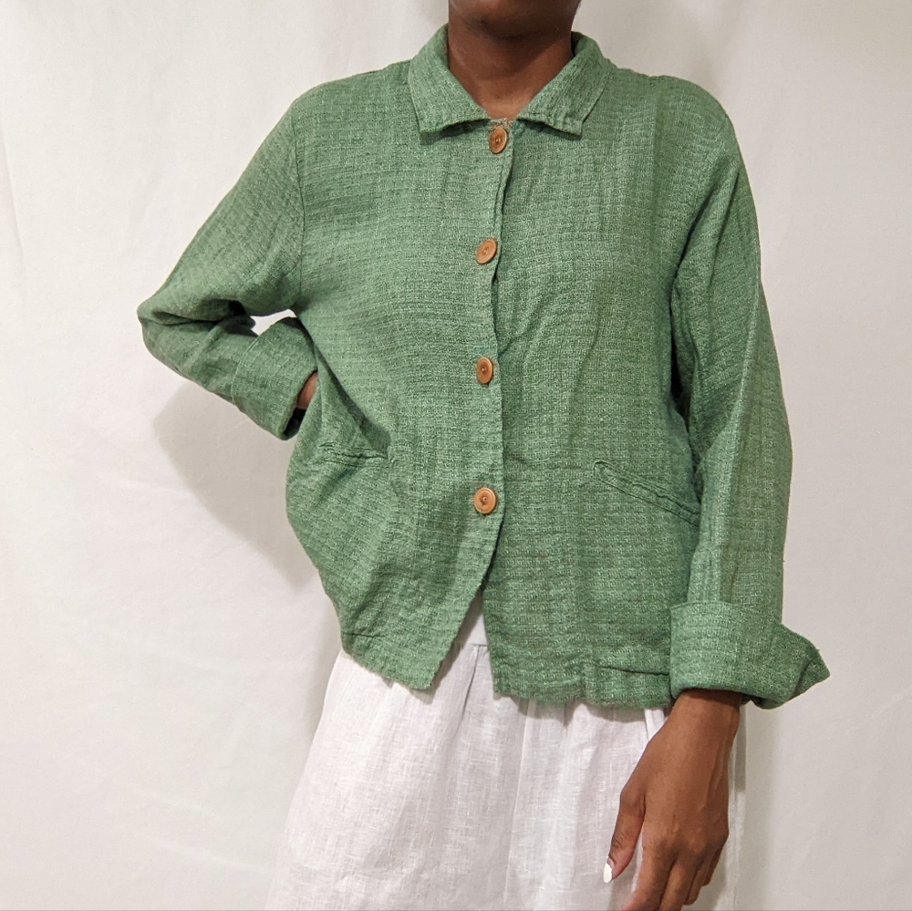Flax Green Button-Up Top